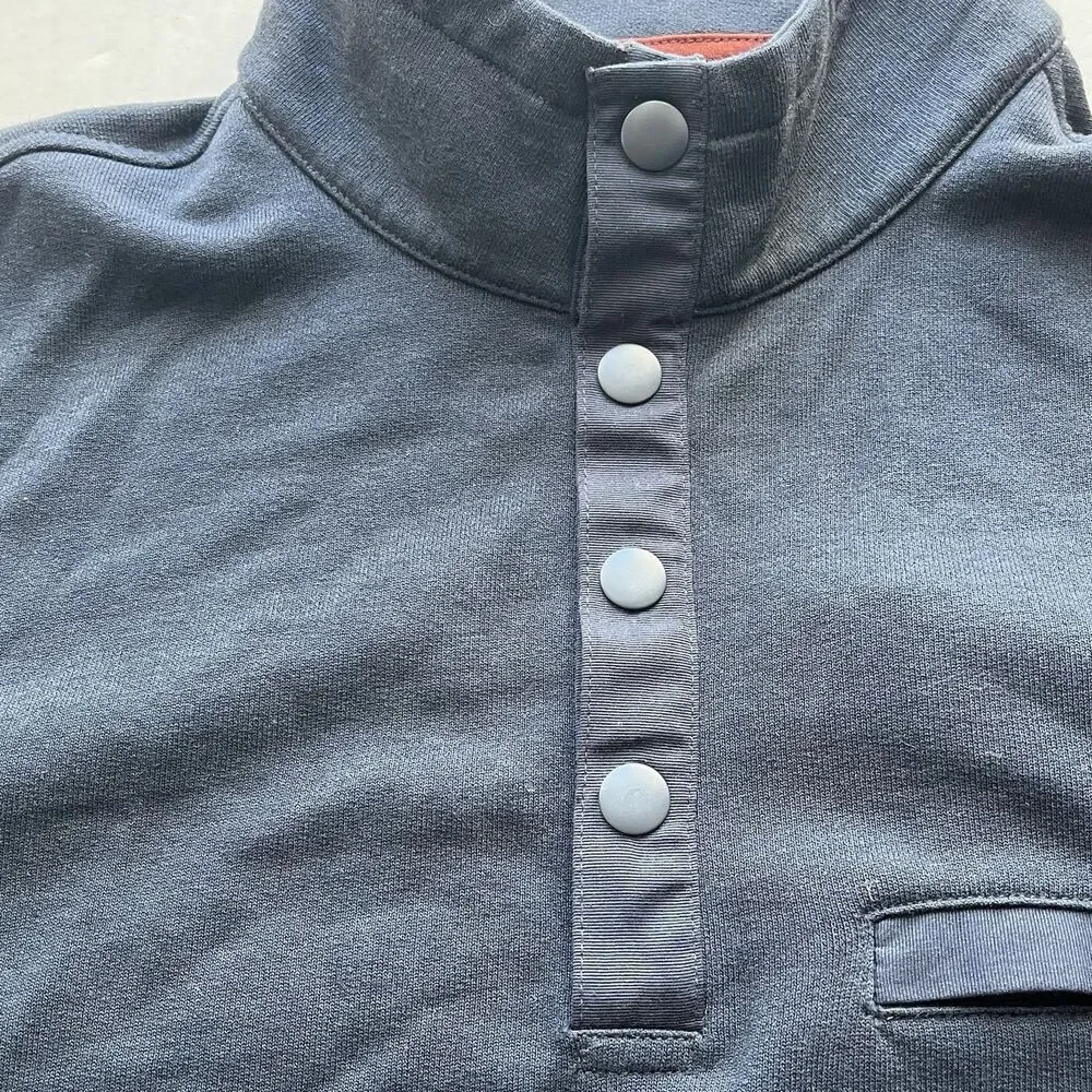 UNTUCKIT Parkson 1/4 Snap Fleece Pullover Sweatshirt Navy Pocket & Slits Size L